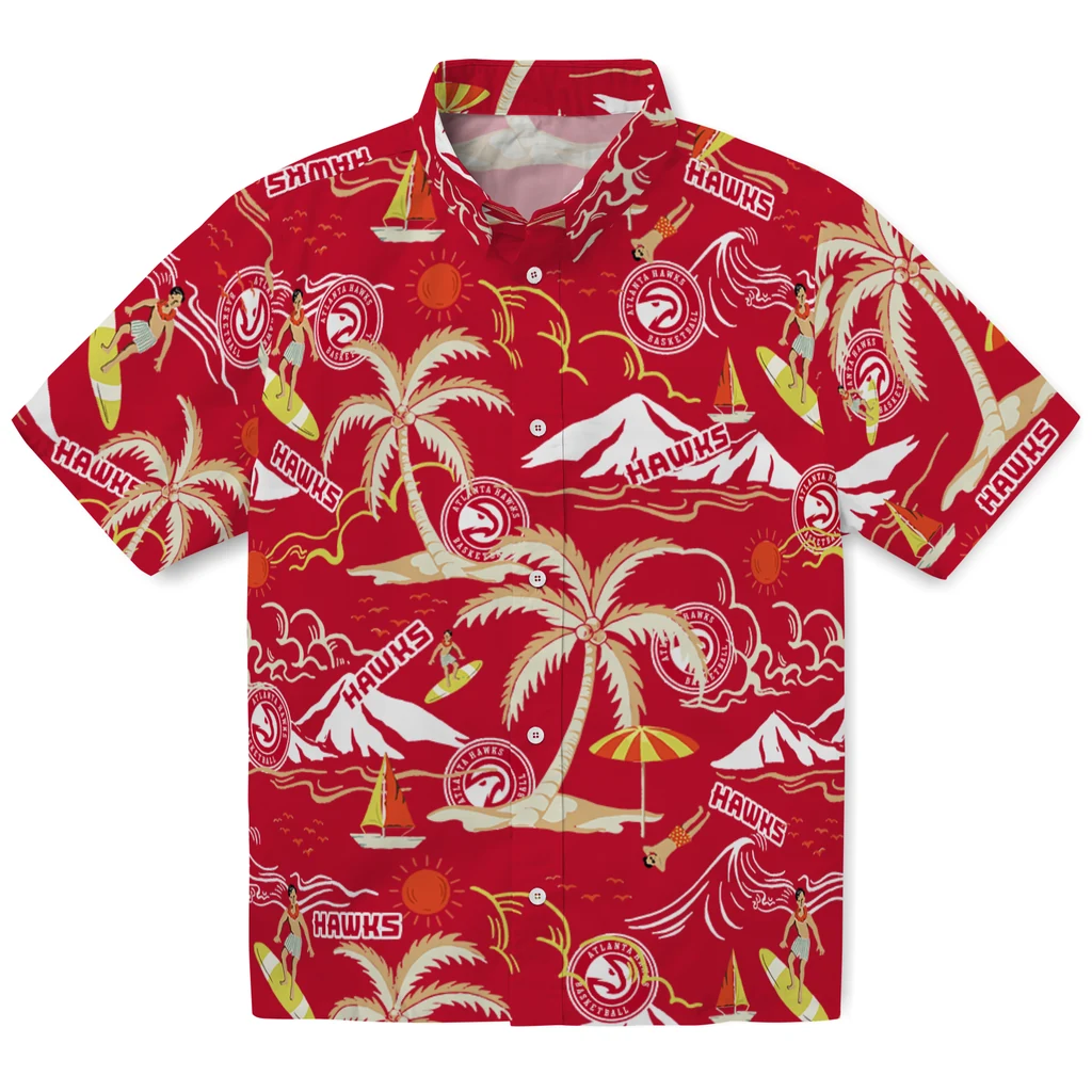 Atlanta Hawks Hawaiian Shirt - Palm Tree Island atlanta hawks palm tree island red hawaiian shirts best selling