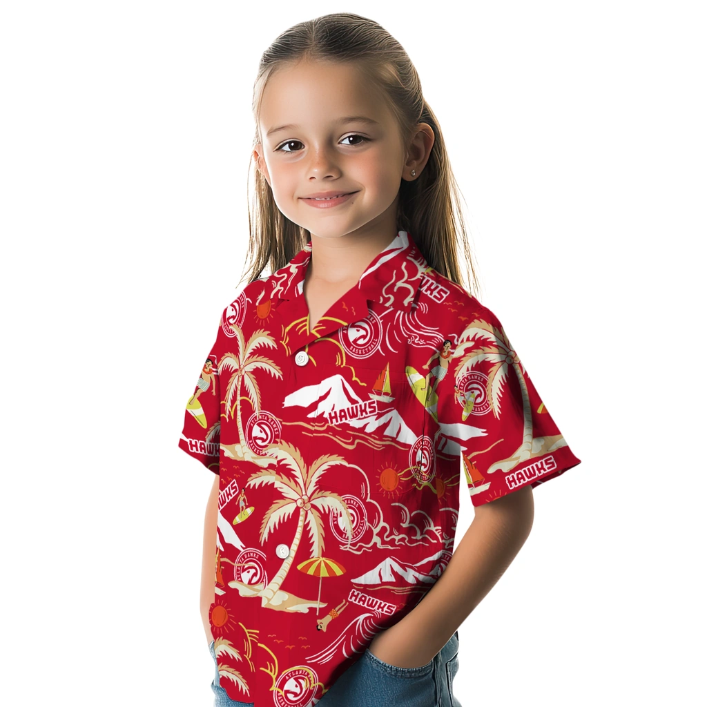Atlanta Hawks Hawaiian Shirt - Palm Tree Island atlanta hawks palm tree island red hawaiian shirts premium grade