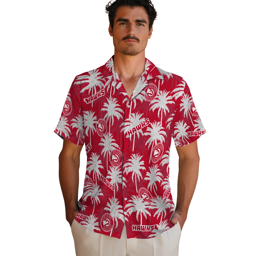 Atlanta Hawks Hawaiian Shirt - Palm Tree Motif atlanta hawks palm grove red hawaiian shirts fashion forward