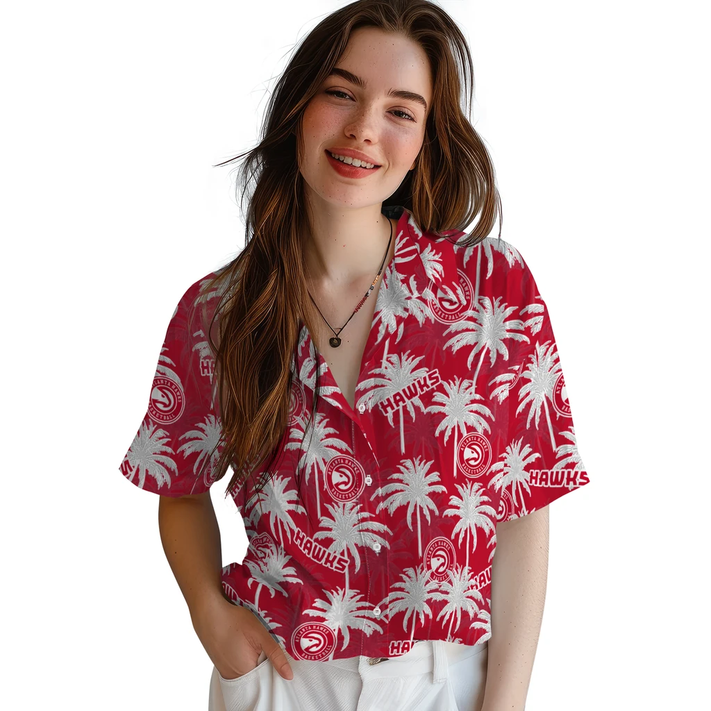 Atlanta Hawks Hawaiian Shirt - Palm Tree Motif atlanta hawks palm grove red hawaiian shirts latest model