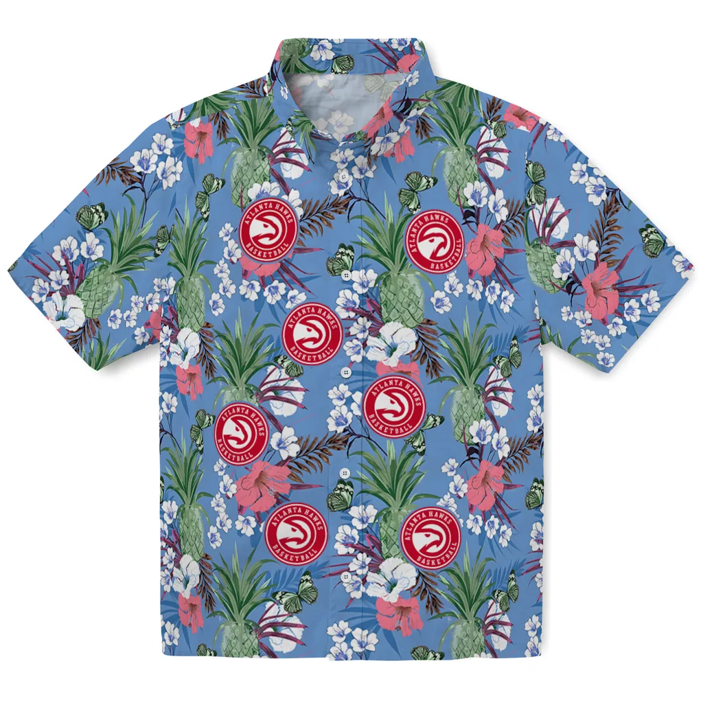 Atlanta Hawks Hawaiian Shirt - Pineapple Bouquet atlanta hawks pineapple bouquet best sky blue hawaiian shirts best selling