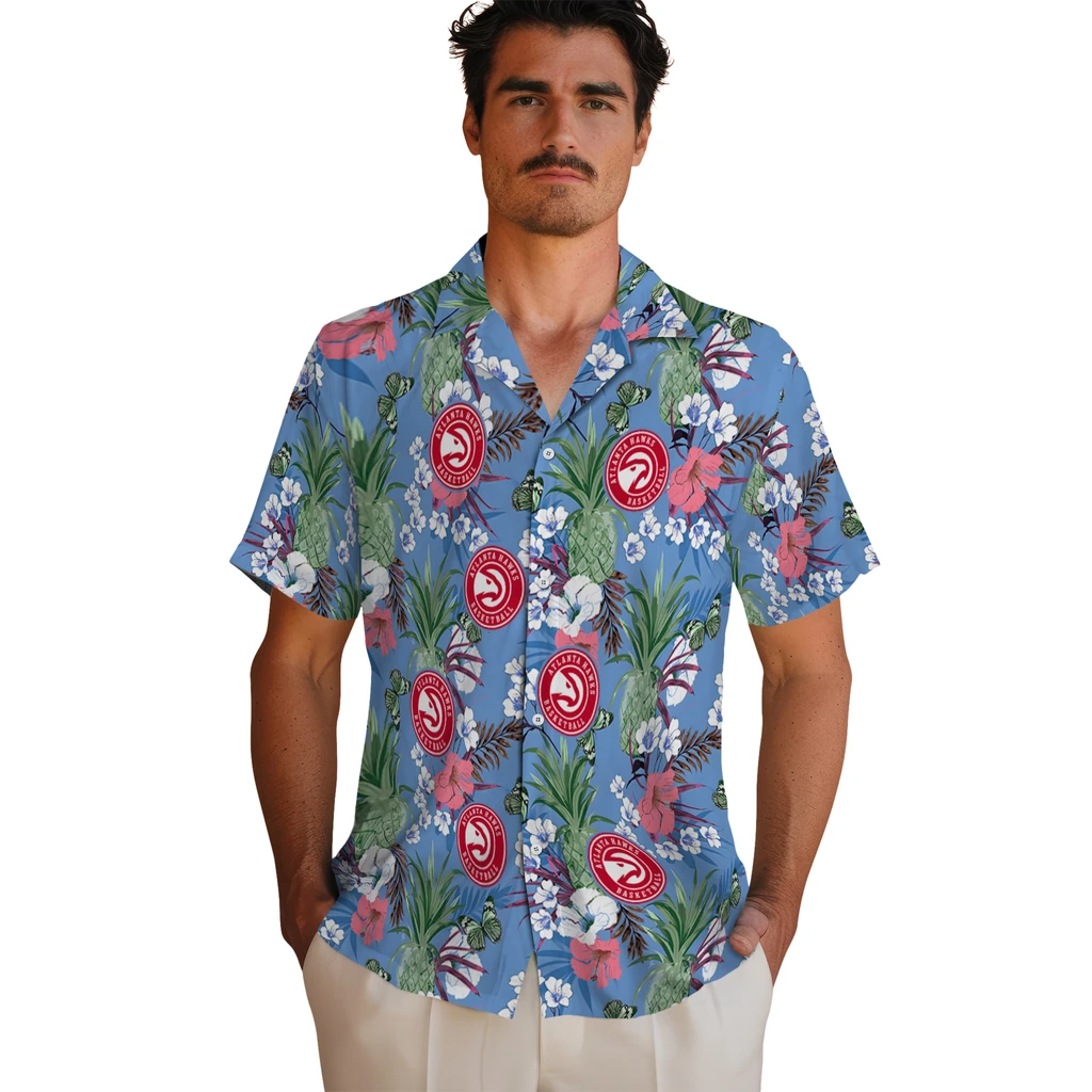 Atlanta Hawks Hawaiian Shirt - Pineapple Bouquet atlanta hawks pineapple bouquet best sky blue hawaiian shirts fashion forward