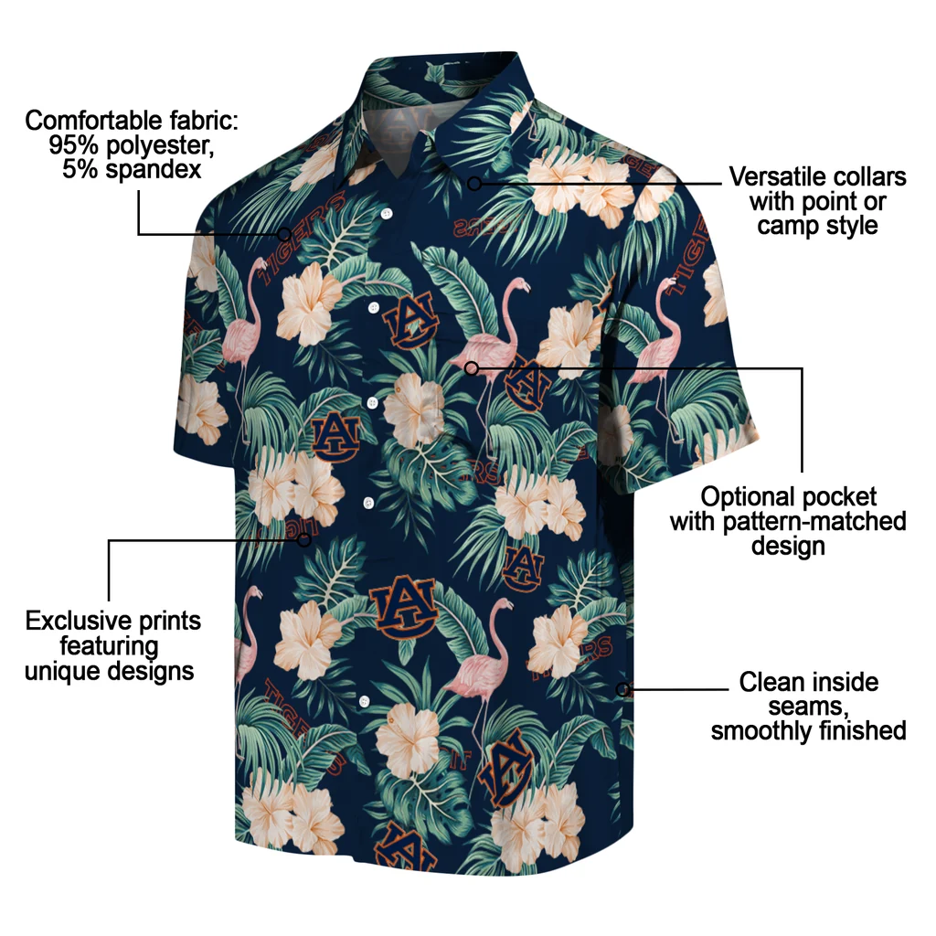 Auburn Tigers Hawaiian Shirt - Flamingo and Hibiscus auburn tigers flamingo palms navy blue hawaiian shirts new arrival