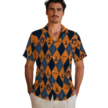 auburn tigers balloon plaid navy blue hawaiian shirts fashion forward