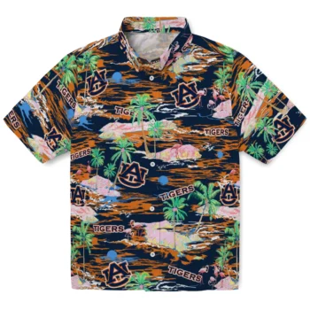 auburn tigers flamingo retreat navy blue hawaiian shirts best selling