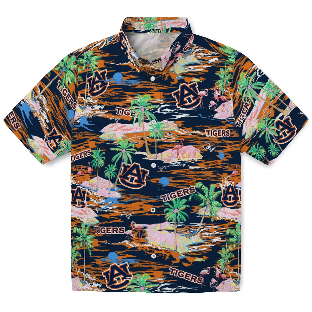 Auburn Tigers Hawaiian Shirt - Hawaii Island auburn tigers flamingo retreat navy blue hawaiian shirts best selling