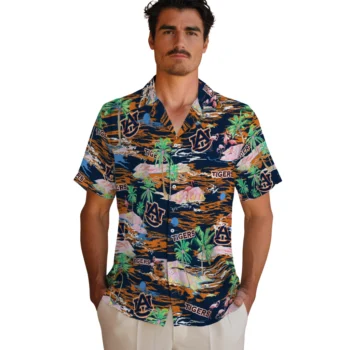 auburn tigers flamingo retreat navy blue hawaiian shirts fashion forward