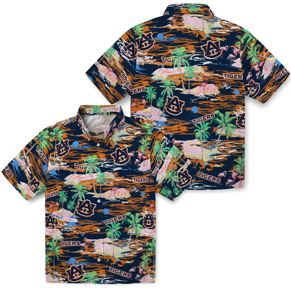 Auburn Tigers Hawaiian Shirt - Hawaii Island auburn tigers flamingo retreat navy blue hawaiian shirts high quality