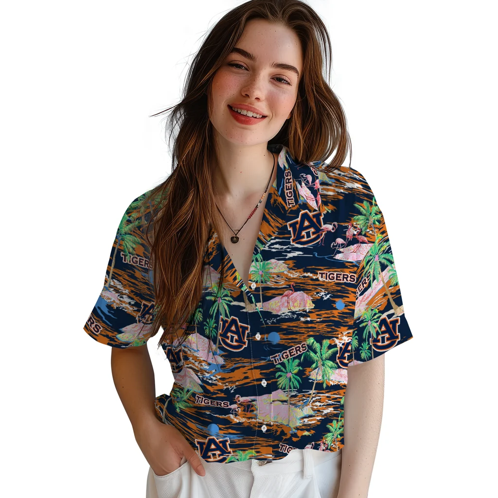 Auburn Tigers Hawaiian Shirt - Hawaii Island auburn tigers flamingo retreat navy blue hawaiian shirts latest model