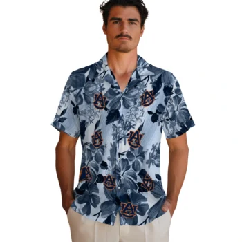 auburn tigers hibiscus arrangement navy blue hawaiian shirts fashion forward
