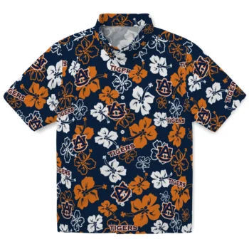auburn tigers hibiscus bloom navy blue hawaiian shirts best selling