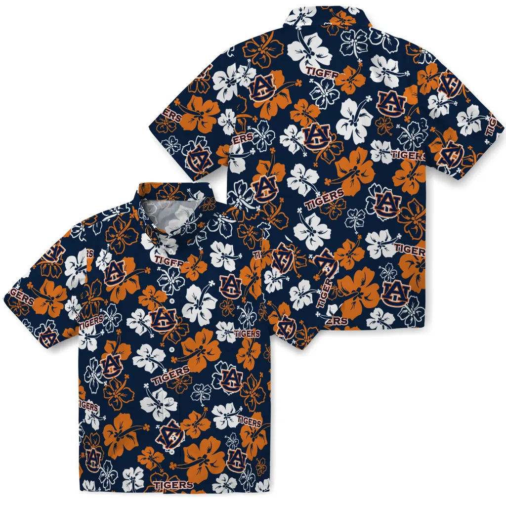 Auburn Tigers Hawaiian Shirt - Hibiscus Flower Design auburn tigers hibiscus bloom navy blue hawaiian shirts high quality