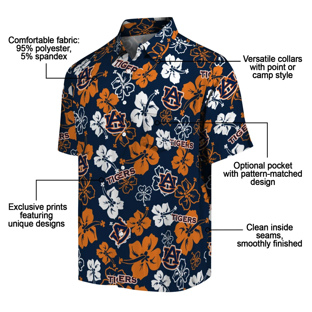 Auburn Tigers Hawaiian Shirt - Hibiscus Flower Design auburn tigers hibiscus bloom navy blue hawaiian shirts new arrival
