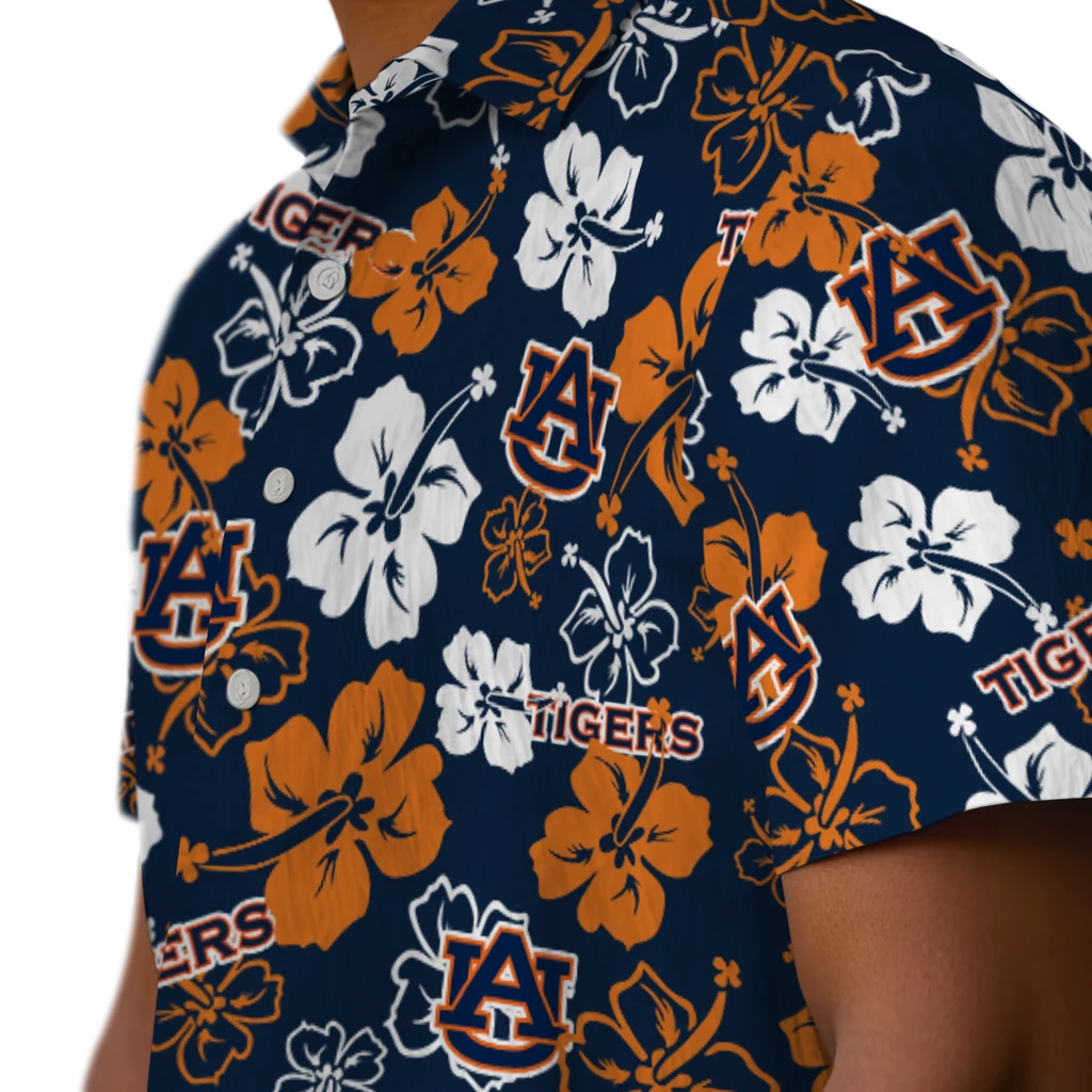 Auburn Tigers Hawaiian Shirt - Hibiscus Flower Design auburn tigers hibiscus bloom navy blue hawaiian shirts trendy