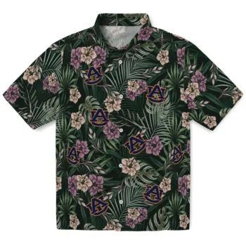 auburn tigers hibiscus leaves pattern green hawaiian shirts best selling