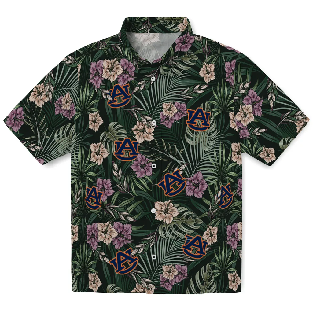Auburn Tigers Hawaiian Shirt - Hibiscus Leaves Pattern auburn tigers hibiscus leaves pattern green hawaiian shirts best selling