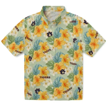 auburn tigers hibiscus mood pale lime yellow hawaiian shirts best selling
