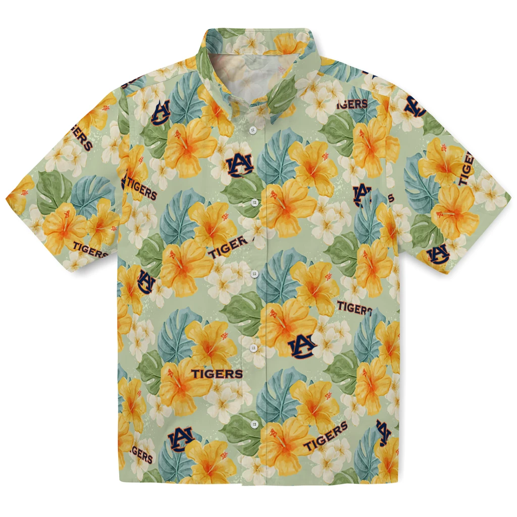 Auburn Tigers Hawaiian Shirt - Hibiscus Mood auburn tigers hibiscus mood pale lime yellow hawaiian shirts best selling