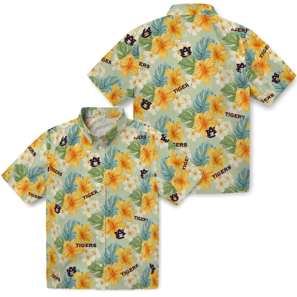 Auburn Tigers Hawaiian Shirt - Hibiscus Mood auburn tigers hibiscus mood pale lime yellow hawaiian shirts high quality