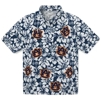 auburn tigers hibiscus motif navy blue white hawaiian shirts best selling