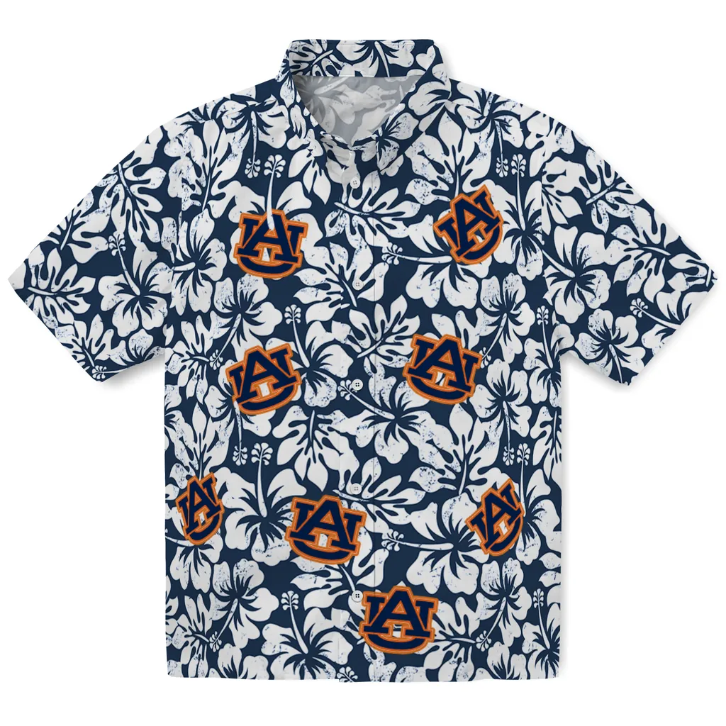 Auburn Tigers Hawaiian Shirt - Hibiscus Motif auburn tigers hibiscus motif navy blue white hawaiian shirts best selling
