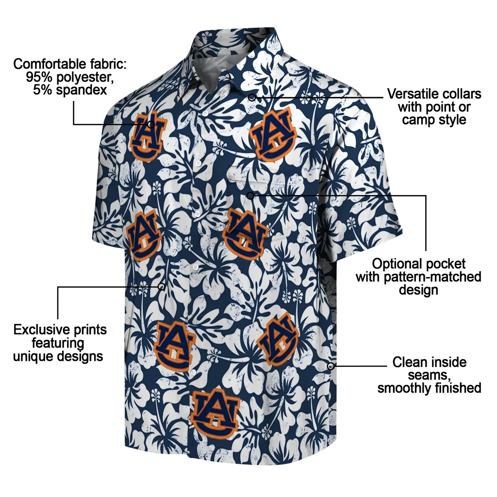 Auburn Tigers Hawaiian Shirt - Hibiscus Motif auburn tigers hibiscus motif navy blue white hawaiian shirts new arrival