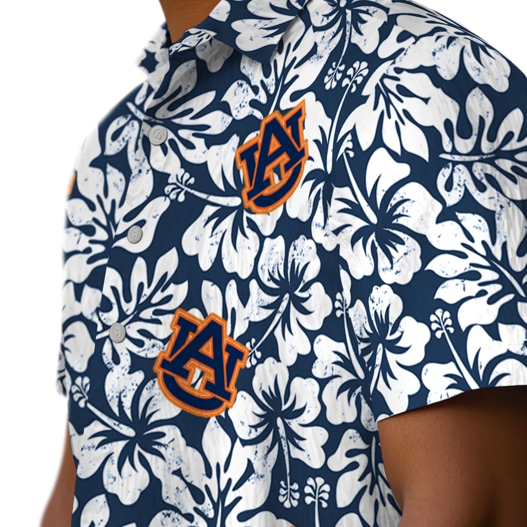Auburn Tigers Hawaiian Shirt - Hibiscus Motif auburn tigers hibiscus motif navy blue white hawaiian shirts trendy