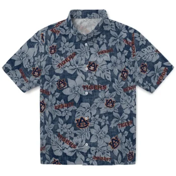 auburn tigers hibiscus oasis navy blue hawaiian shirts best selling