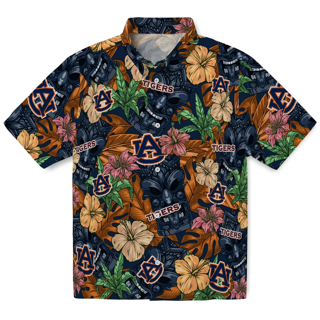 Auburn Tigers Hawaiian Shirt - Hibiscus Tiki Jungle auburn tigers tiki jungle navy blue hawaiian shirts best selling