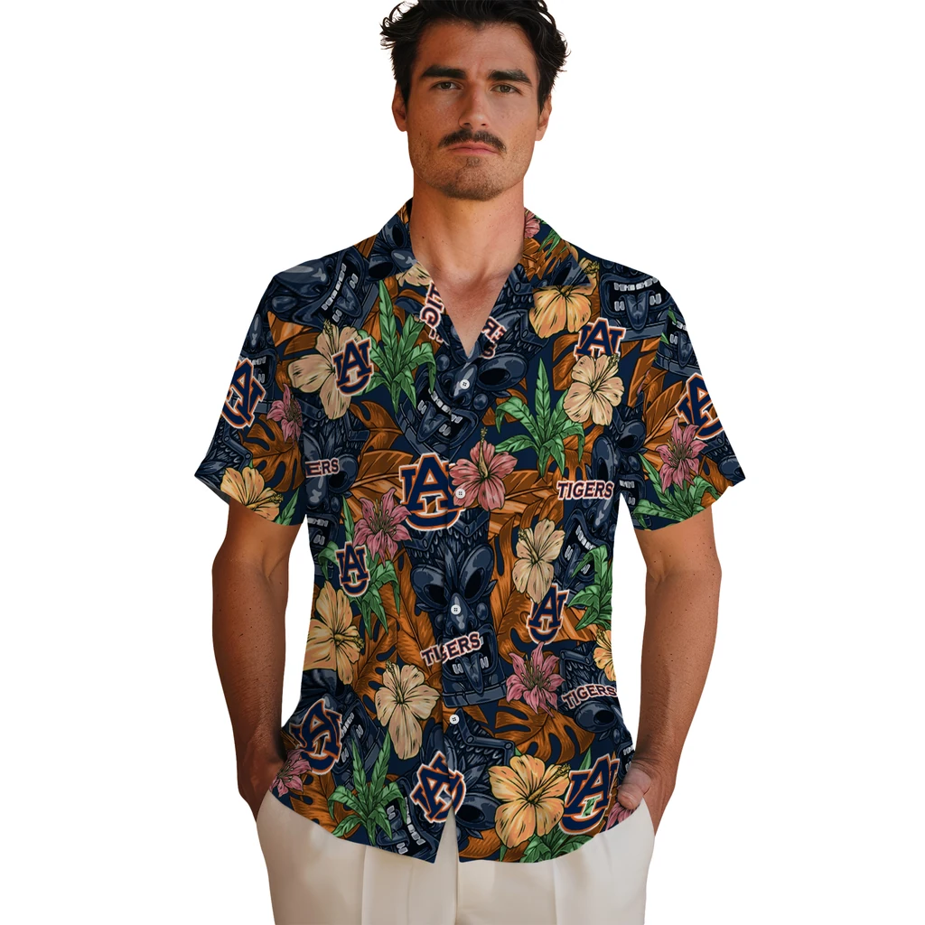 Auburn Tigers Hawaiian Shirt - Hibiscus Tiki Jungle auburn tigers tiki jungle navy blue hawaiian shirts fashion forward