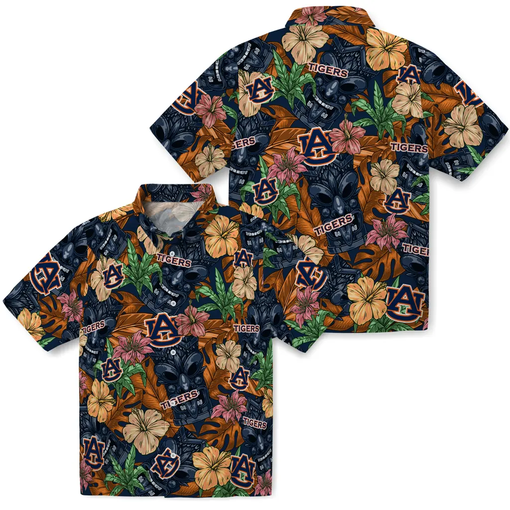 Auburn Tigers Hawaiian Shirt - Hibiscus Tiki Jungle auburn tigers tiki jungle navy blue hawaiian shirts high quality