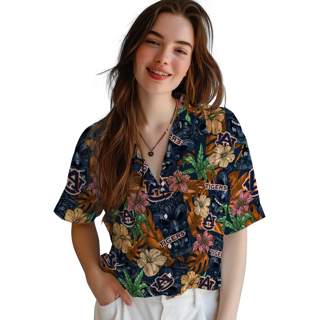 Auburn Tigers Hawaiian Shirt - Hibiscus Tiki Jungle auburn tigers tiki jungle navy blue hawaiian shirts latest model
