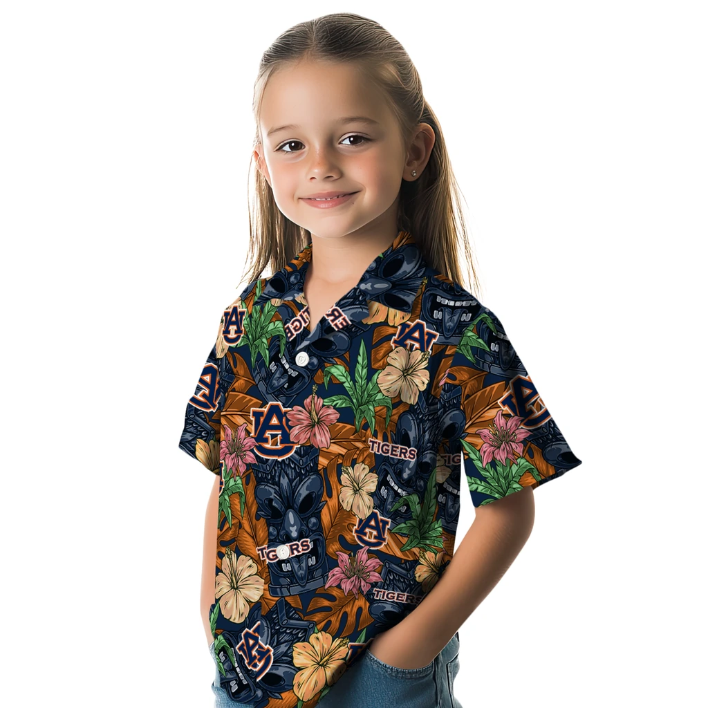 Auburn Tigers Hawaiian Shirt - Hibiscus Tiki Jungle auburn tigers tiki jungle navy blue hawaiian shirts premium grade