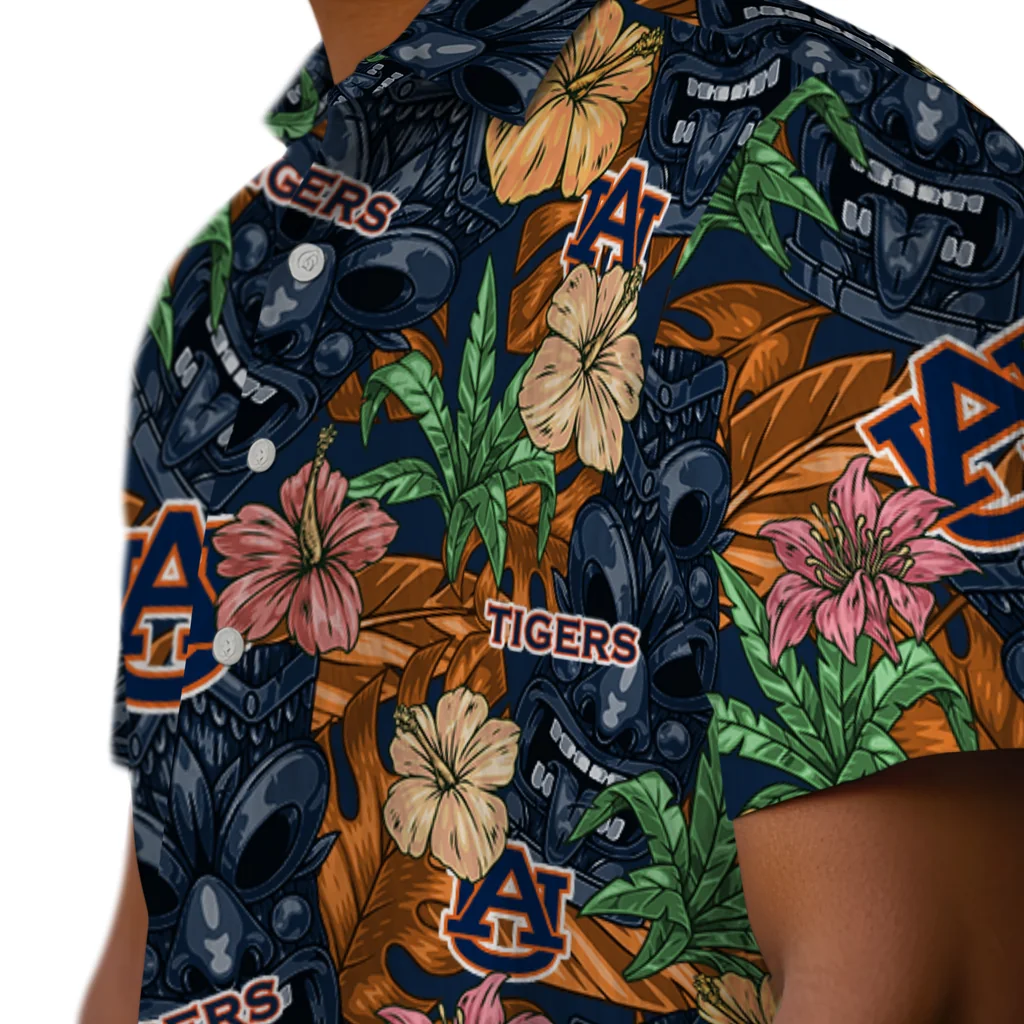 Auburn Tigers Hawaiian Shirt - Hibiscus Tiki Jungle auburn tigers tiki jungle navy blue hawaiian shirts trendy