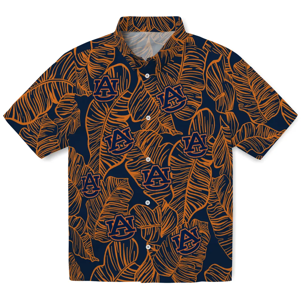 Auburn Tigers Hawaiian Shirt - Leaf Outline auburn tigers leaf outline navy blue hawaiian shirts best selling
