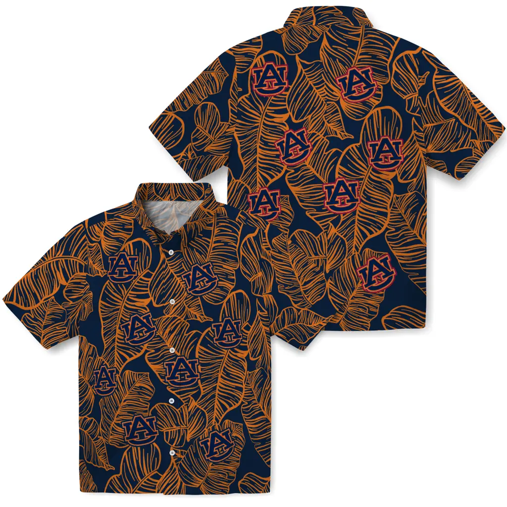 Auburn Tigers Hawaiian Shirt - Leaf Outline auburn tigers leaf outline navy blue hawaiian shirts high quality