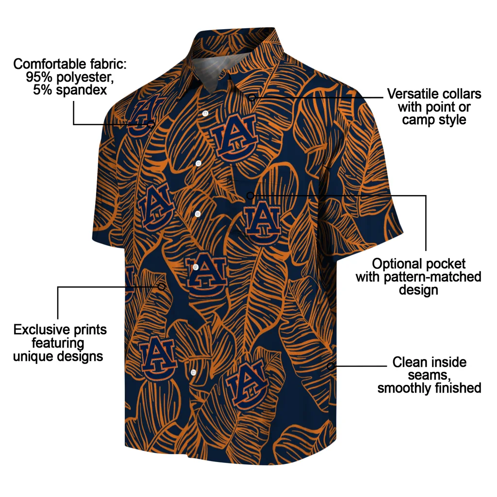 Auburn Tigers Hawaiian Shirt - Leaf Outline auburn tigers leaf outline navy blue hawaiian shirts new arrival