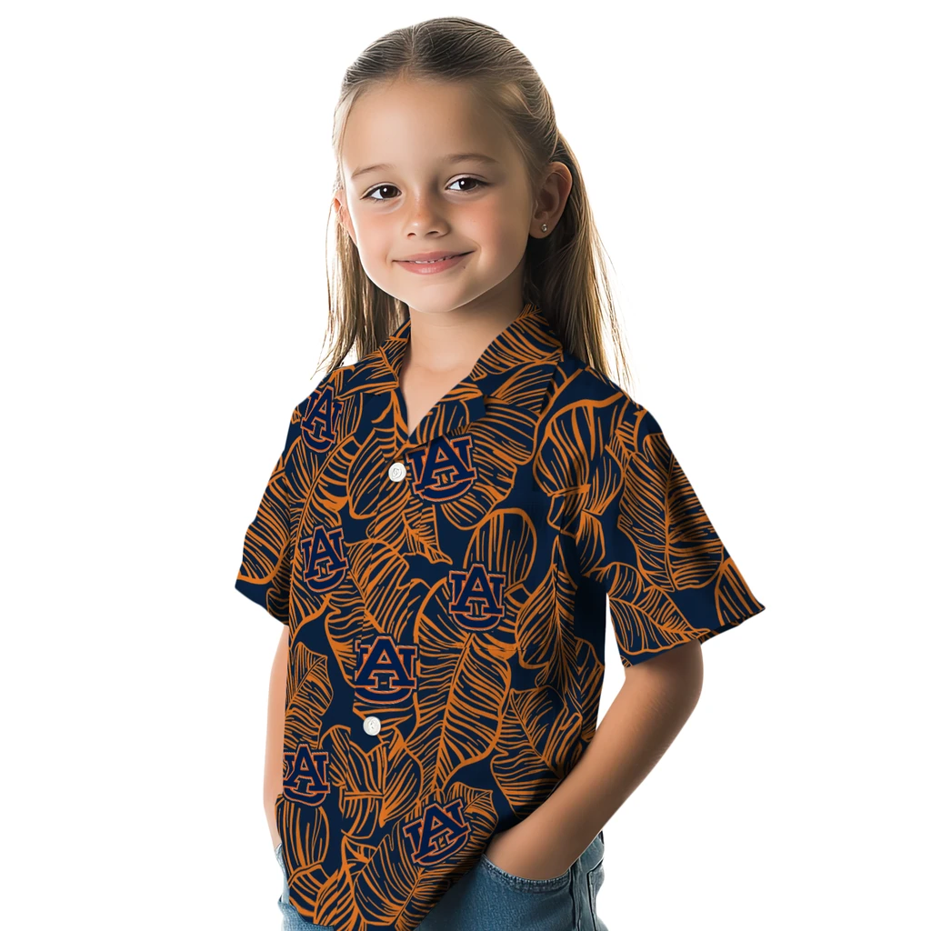 Auburn Tigers Hawaiian Shirt - Leaf Outline auburn tigers leaf outline navy blue hawaiian shirts premium grade