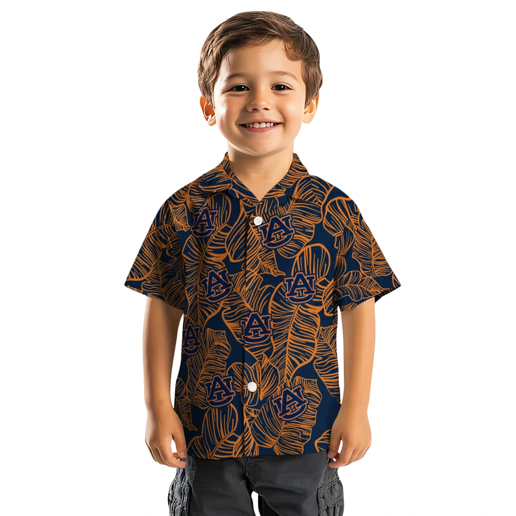 Auburn Tigers Hawaiian Shirt - Leaf Outline auburn tigers leaf outline navy blue hawaiian shirts top rated
