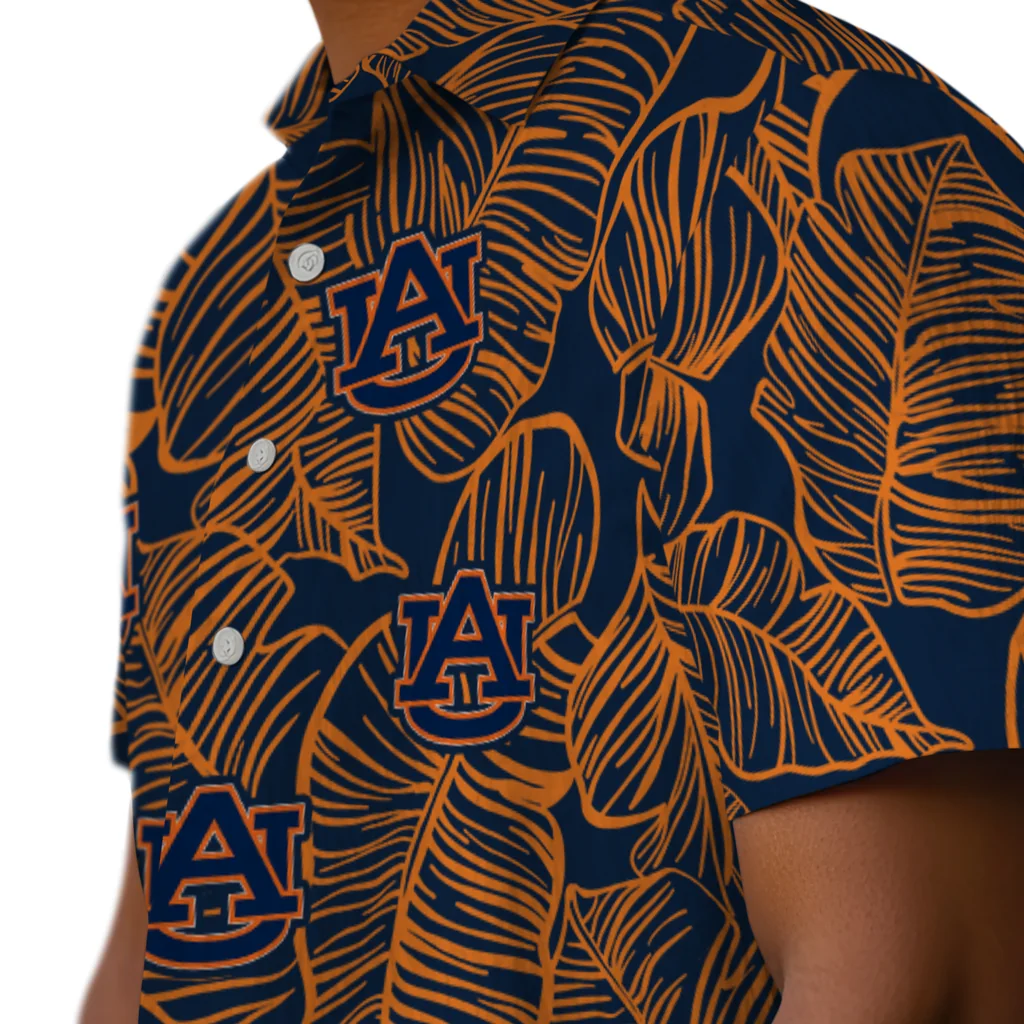 Auburn Tigers Hawaiian Shirt - Leaf Outline auburn tigers leaf outline navy blue hawaiian shirts trendy