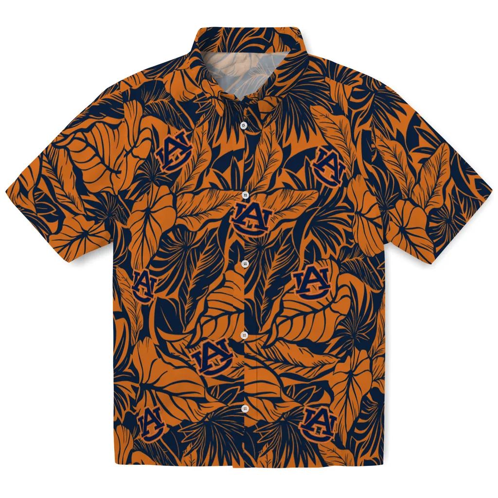 Auburn Tigers Hawaiian Shirt - Monstera Layer auburn tigers monstera layer navy blue hawaiian shirts best selling