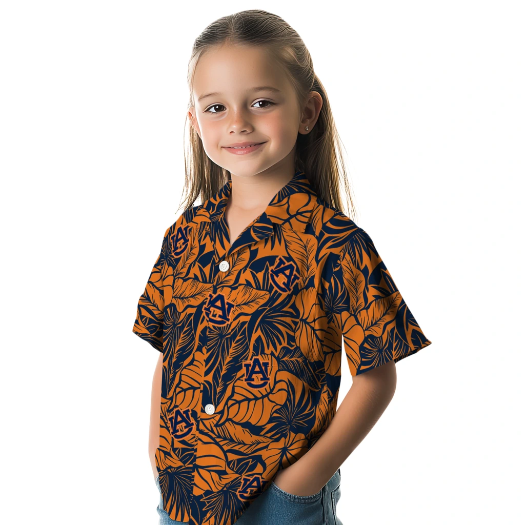 Auburn Tigers Hawaiian Shirt - Monstera Layer auburn tigers monstera layer navy blue hawaiian shirts premium grade