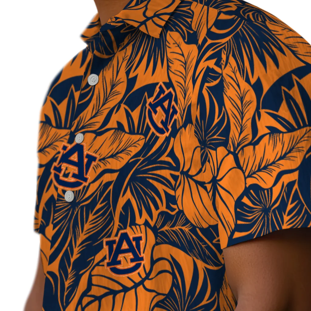 Auburn Tigers Hawaiian Shirt - Monstera Layer auburn tigers monstera layer navy blue hawaiian shirts trendy
