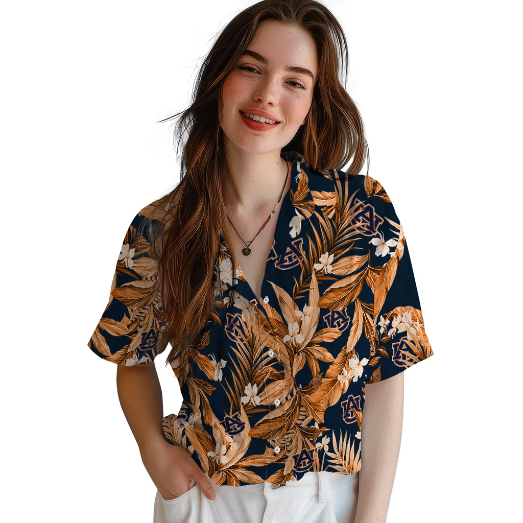 Auburn Tigers Hawaiian Shirt - Palm Leaves auburn tigers palm leaves navy blue hawaiian shirts latest model