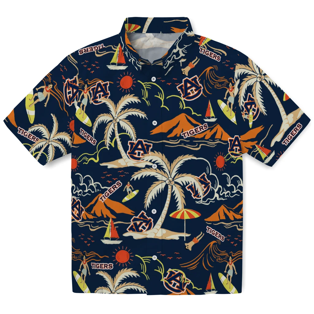 Auburn Tigers Hawaiian Shirt - Palm Tree Island auburn tigers palm tree island navy blue hawaiian shirts best selling