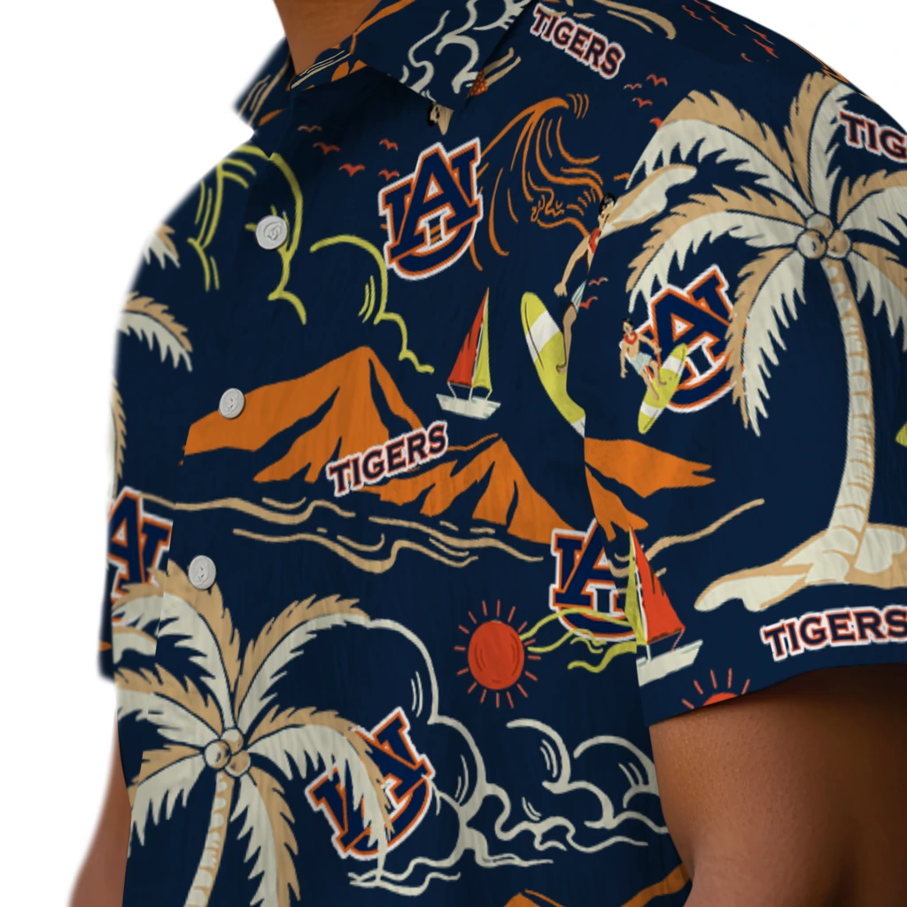 Auburn Tigers Hawaiian Shirt - Palm Tree Island auburn tigers palm tree island navy blue hawaiian shirts trendy