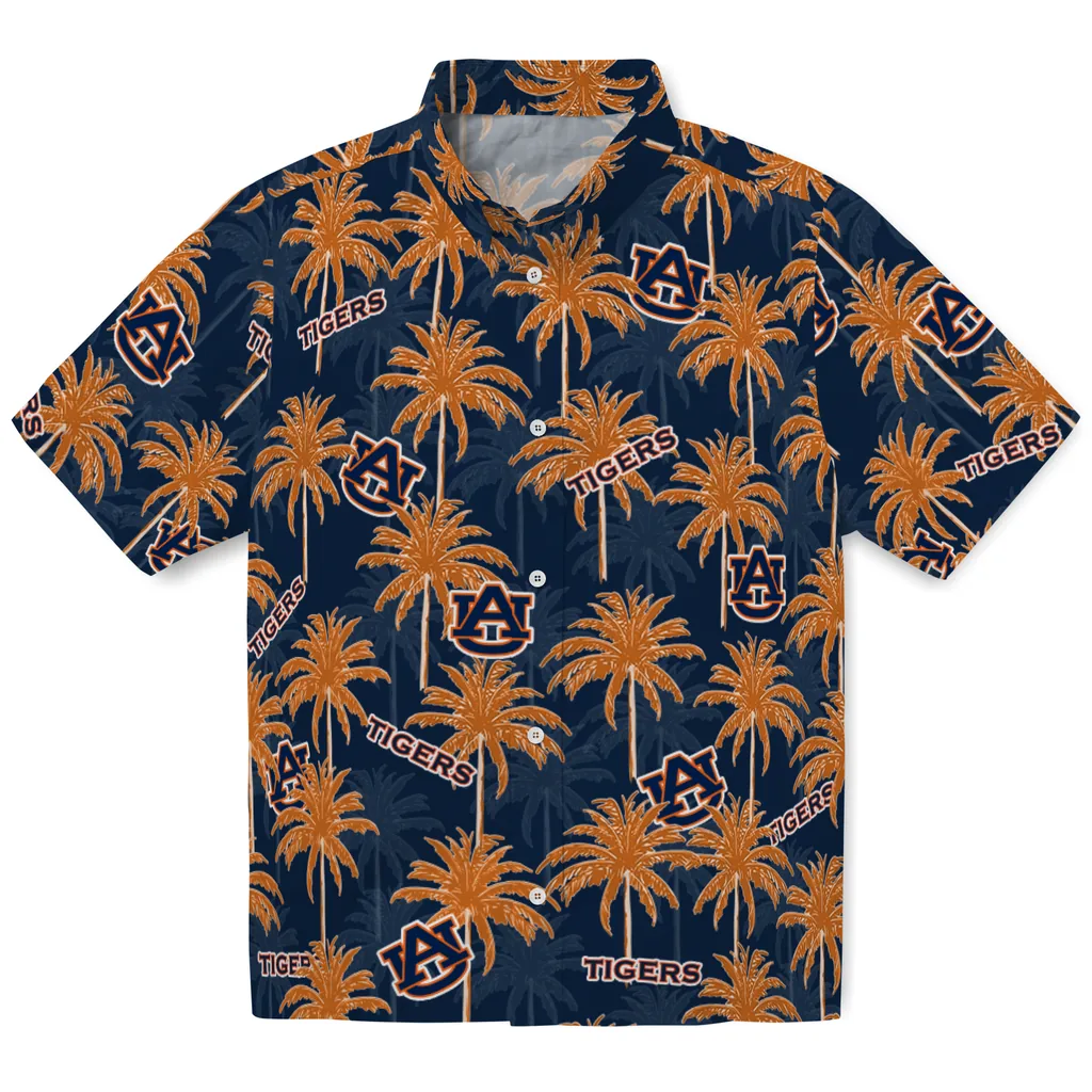 Auburn Tigers Hawaiian Shirt - Palm Tree Motif auburn tigers palm grove navy blue hawaiian shirts best selling