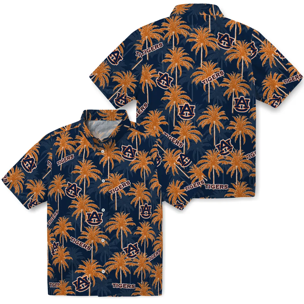 Auburn Tigers Hawaiian Shirt - Palm Tree Motif auburn tigers palm grove navy blue hawaiian shirts high quality