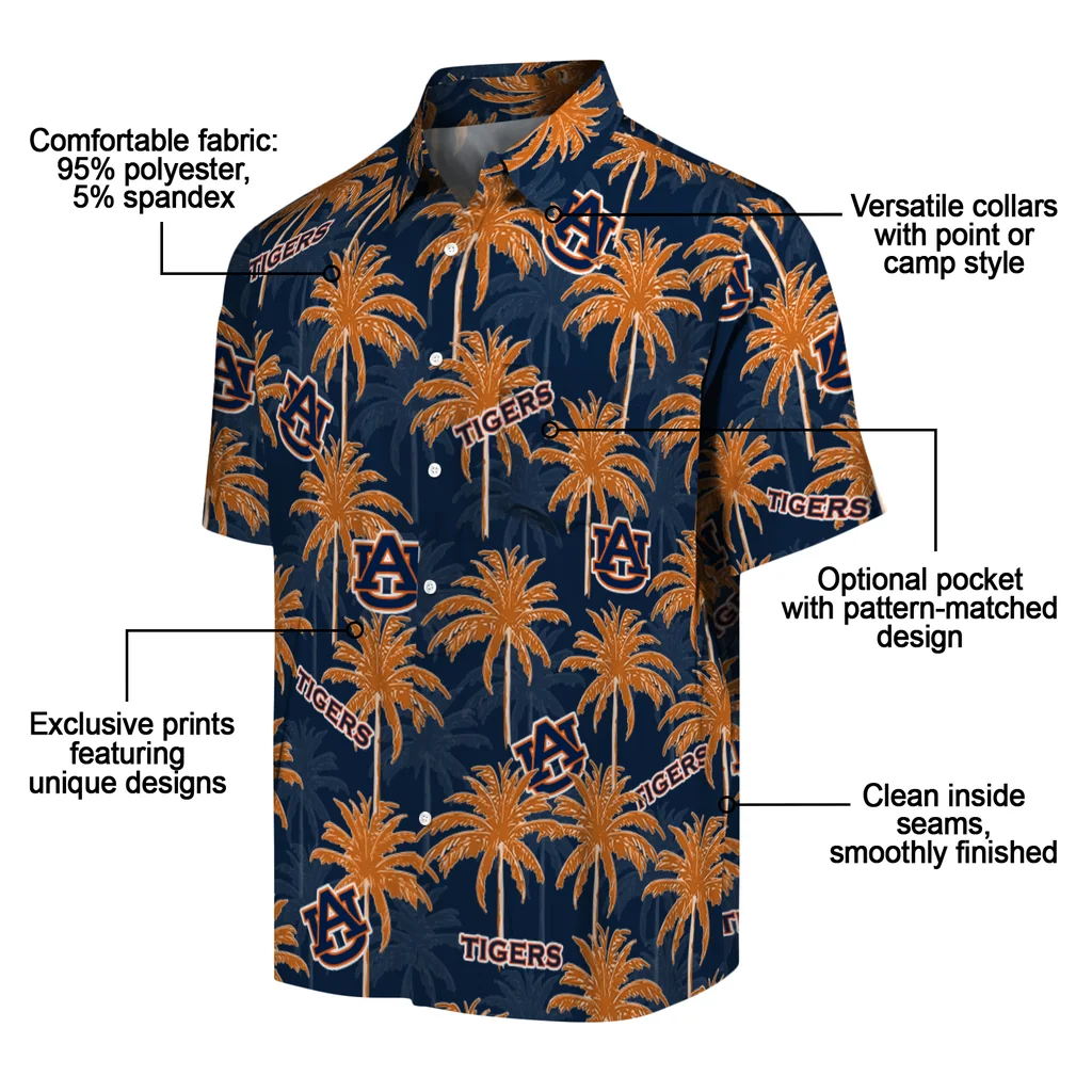 Auburn Tigers Hawaiian Shirt - Palm Tree Motif auburn tigers palm grove navy blue hawaiian shirts new arrival
