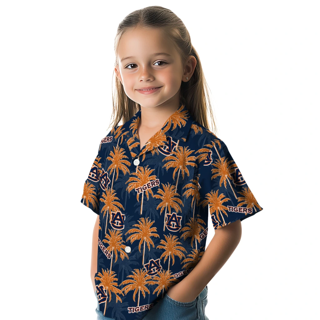 Auburn Tigers Hawaiian Shirt - Palm Tree Motif auburn tigers palm grove navy blue hawaiian shirts premium grade
